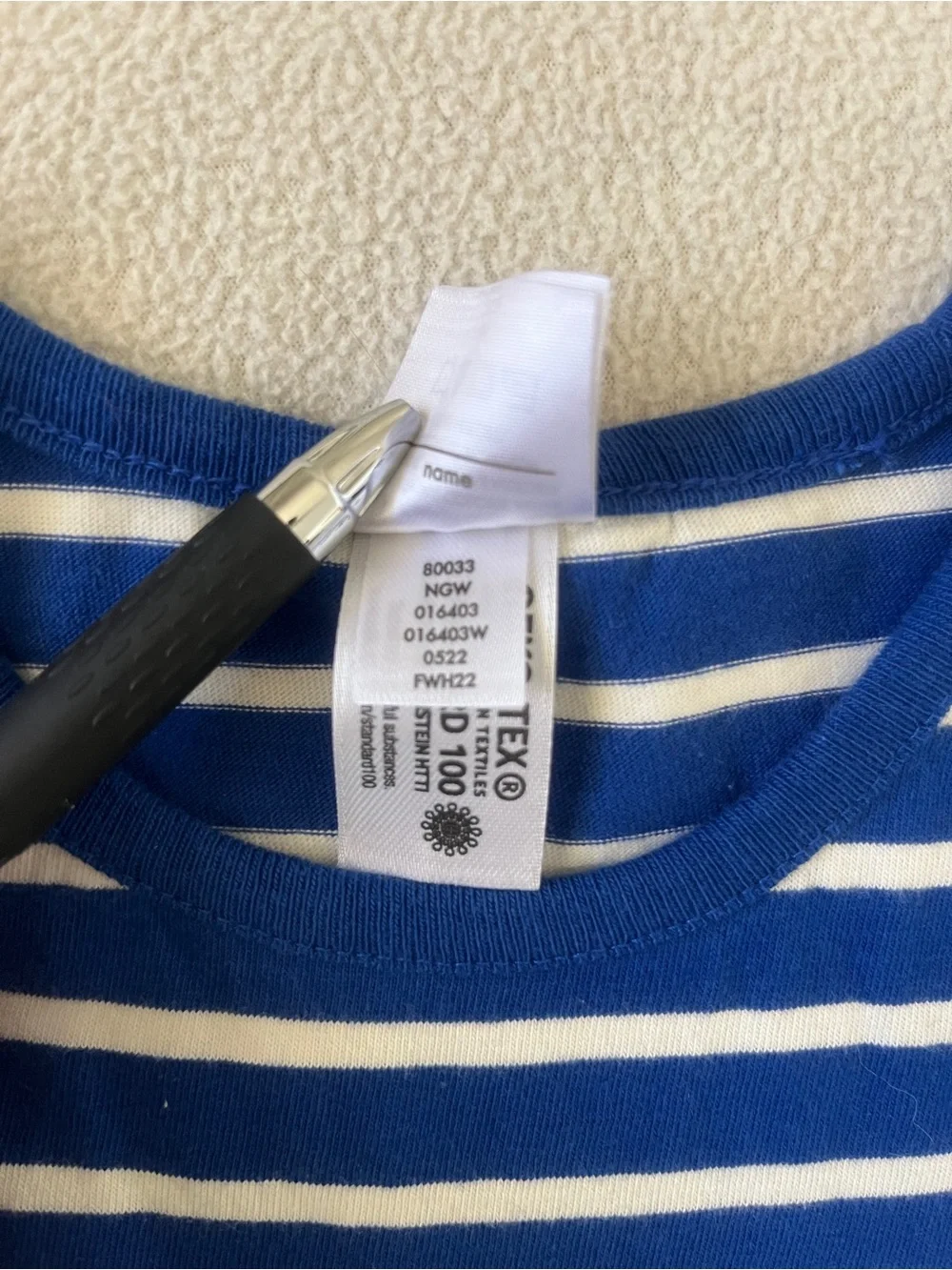 Hanna Andersson Girls Mixie Stripe Geometric Print Long Sleeve Dress Blue White